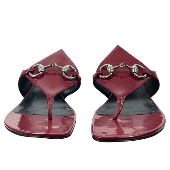 Gucci Mariame Horsebit Leather Thong Sandals Kitten Heel Red Size 36.5 - Picture 5 of 13